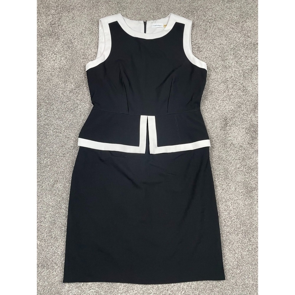 Calvin Klein Dress Womens 10 Black Sheath Peplum Tank LBD Classic Event Office